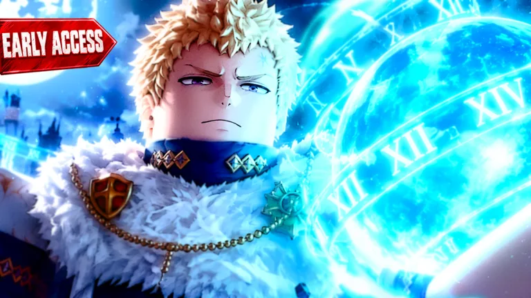 Clover Time royal mage with blue time magic and a giant clock face